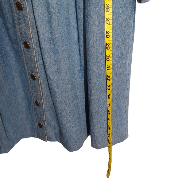VINTAGE STUDIO Lace Collar Button Front Long Sleeve Light Denim Midi Dress M - Picture 5 of 6